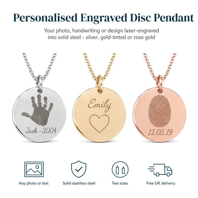 Personalised Disc Necklace — Engraved Coin Pendant — Main