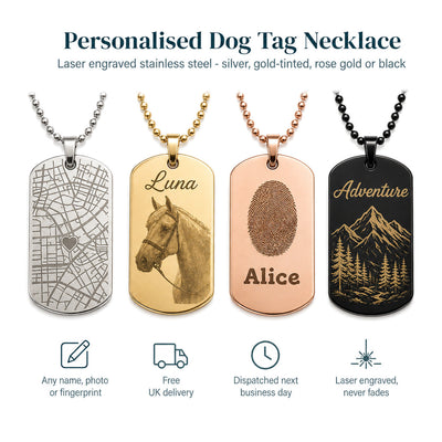 Personalised Dog Tag Necklace — Engraved Pendant — Main