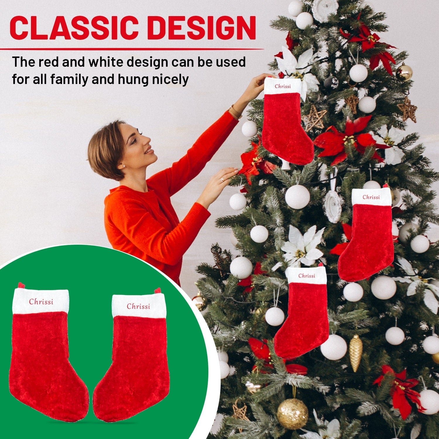 Personalised Christmas stocking with an embroidered name on the white cuff