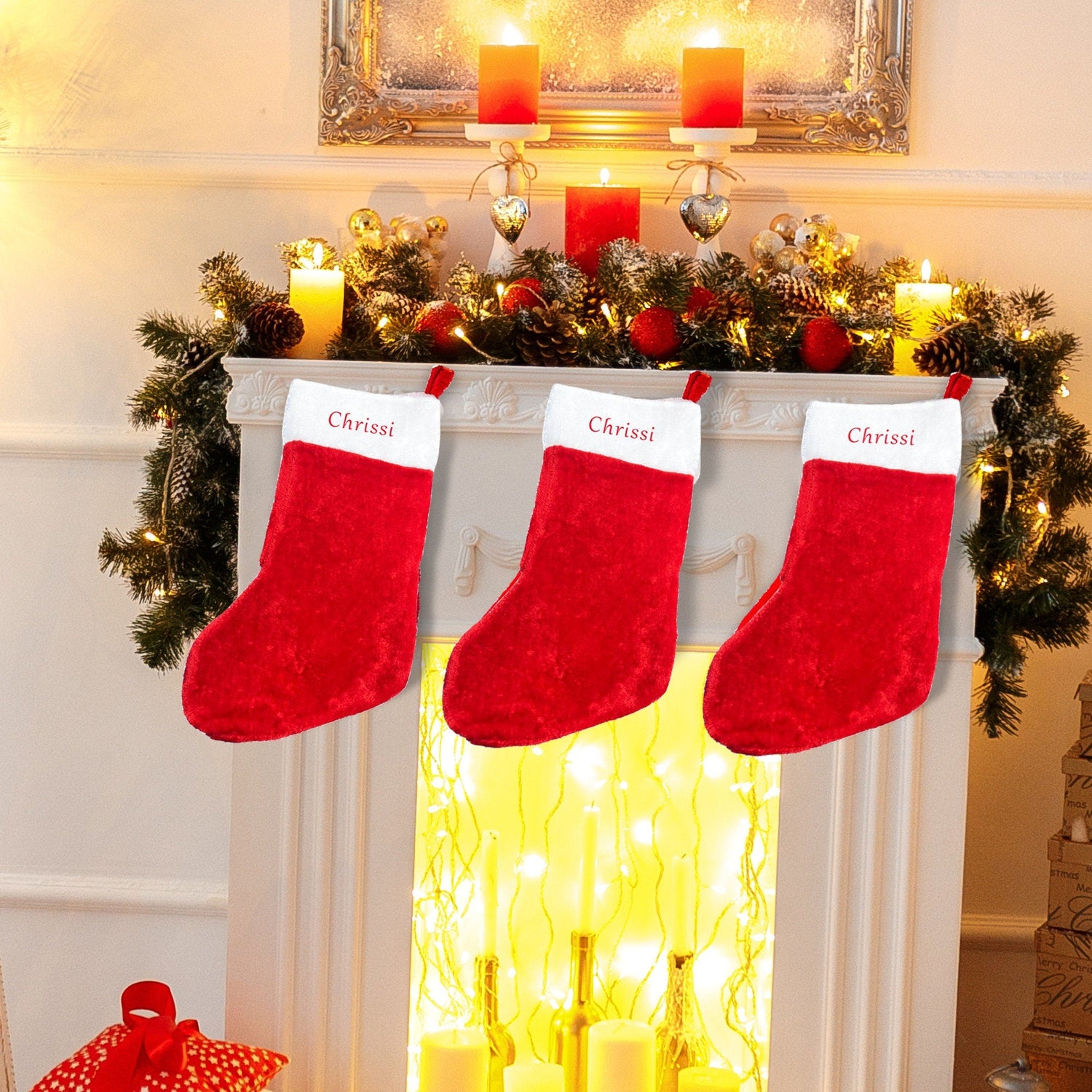 Personalised Christmas stocking with an embroidered name on the white cuff