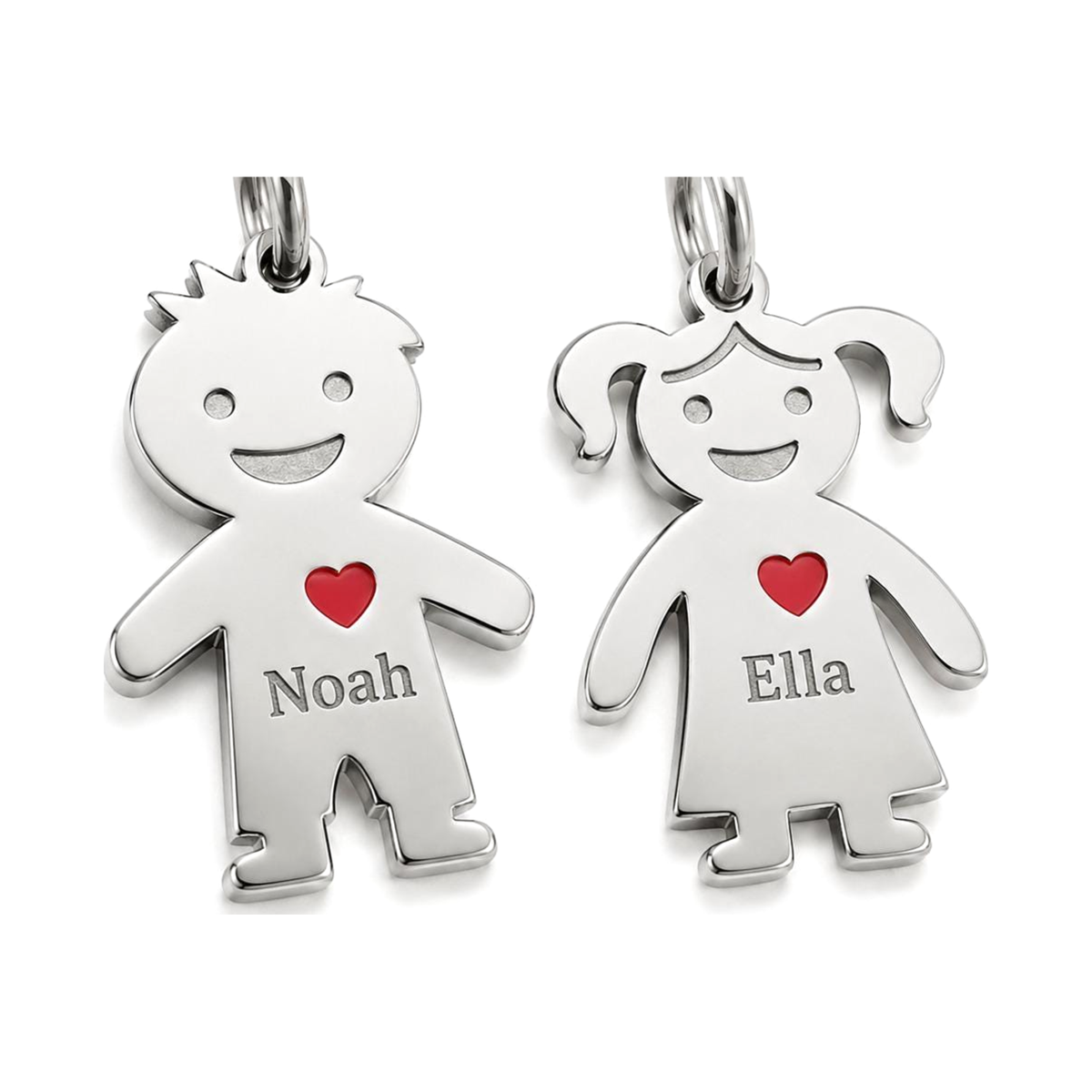 Personalised family charms, boy and girl, engraved
