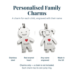 Personalised family charms, boy and girl, engraved