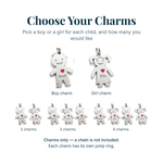 Personalised family charms, boy and girl, engraved