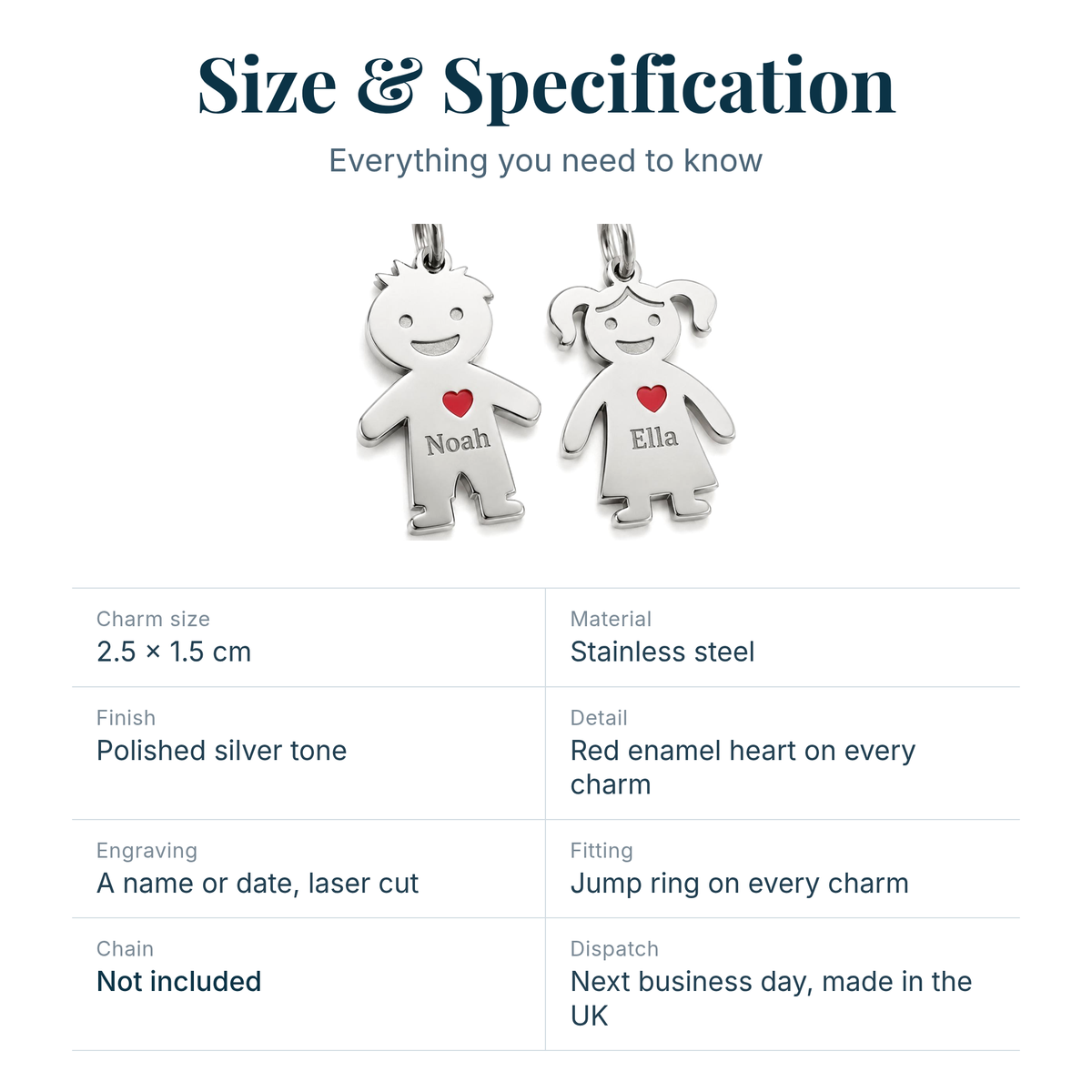 Personalised family charms, boy and girl, engraved