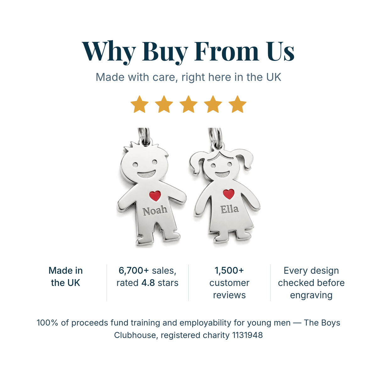 Personalised family charms, boy and girl, engraved