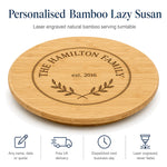 Personalised Bamboo Lazy Susan — Engraved Serving Turntable — Main