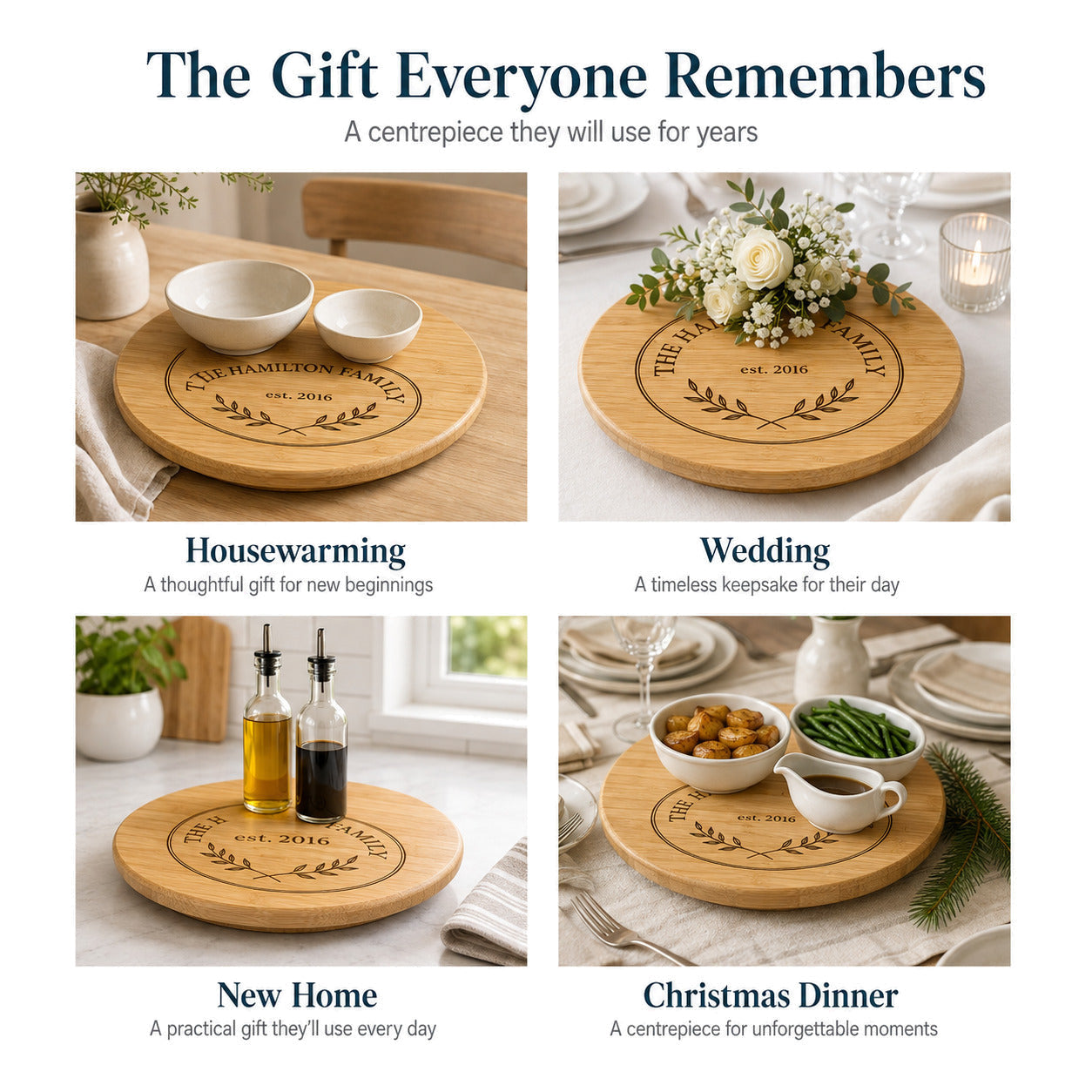 Personalised Bamboo Lazy Susan — Engraved Serving Turntable — Gift Ideas