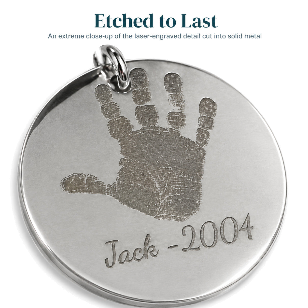 Personalised Disc Necklace — Engraved Coin Pendant — Engraving Detail