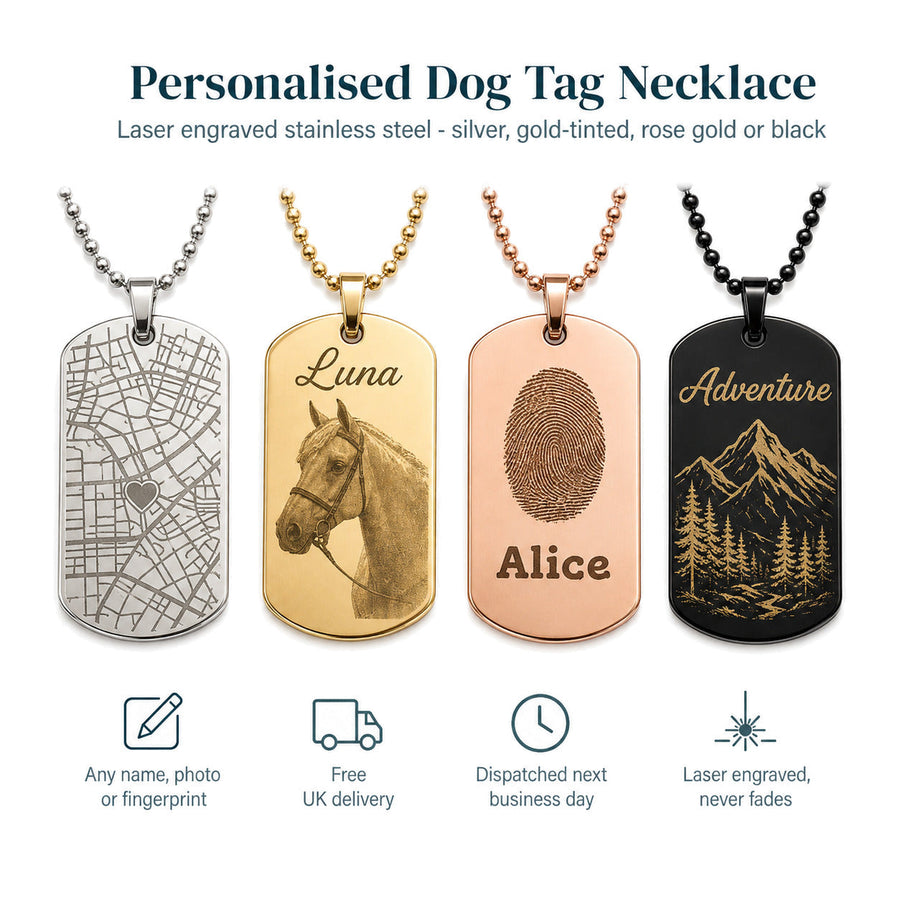 Personalised Dog Tag Necklace — Engraved Pendant — Main