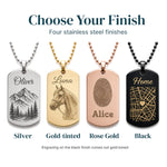 Personalised Dog Tag Necklace — Engraved Pendant — Finishes