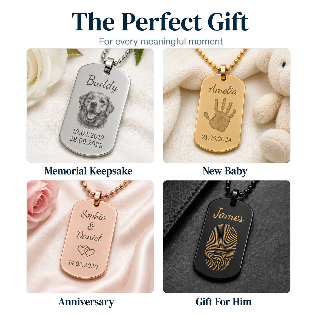 Personalised Dog Tag Necklace — Engraved Pendant — Gift Ideas