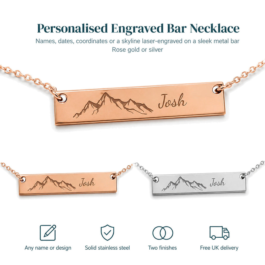 Personalised Horizontal Bar Necklace — Engraved Name Bar — Main