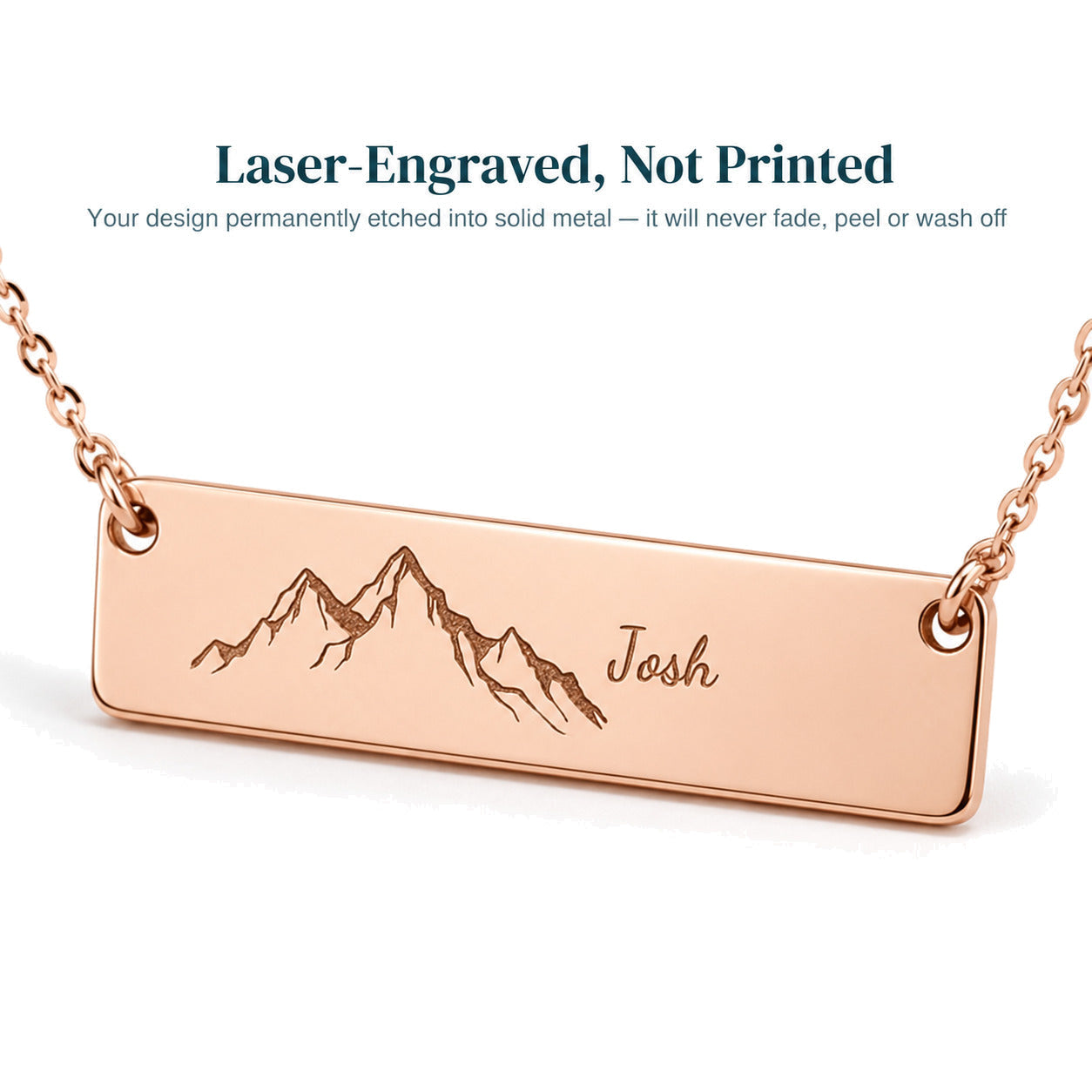 Personalised Horizontal Bar Necklace — Engraved Name Bar — Engraving