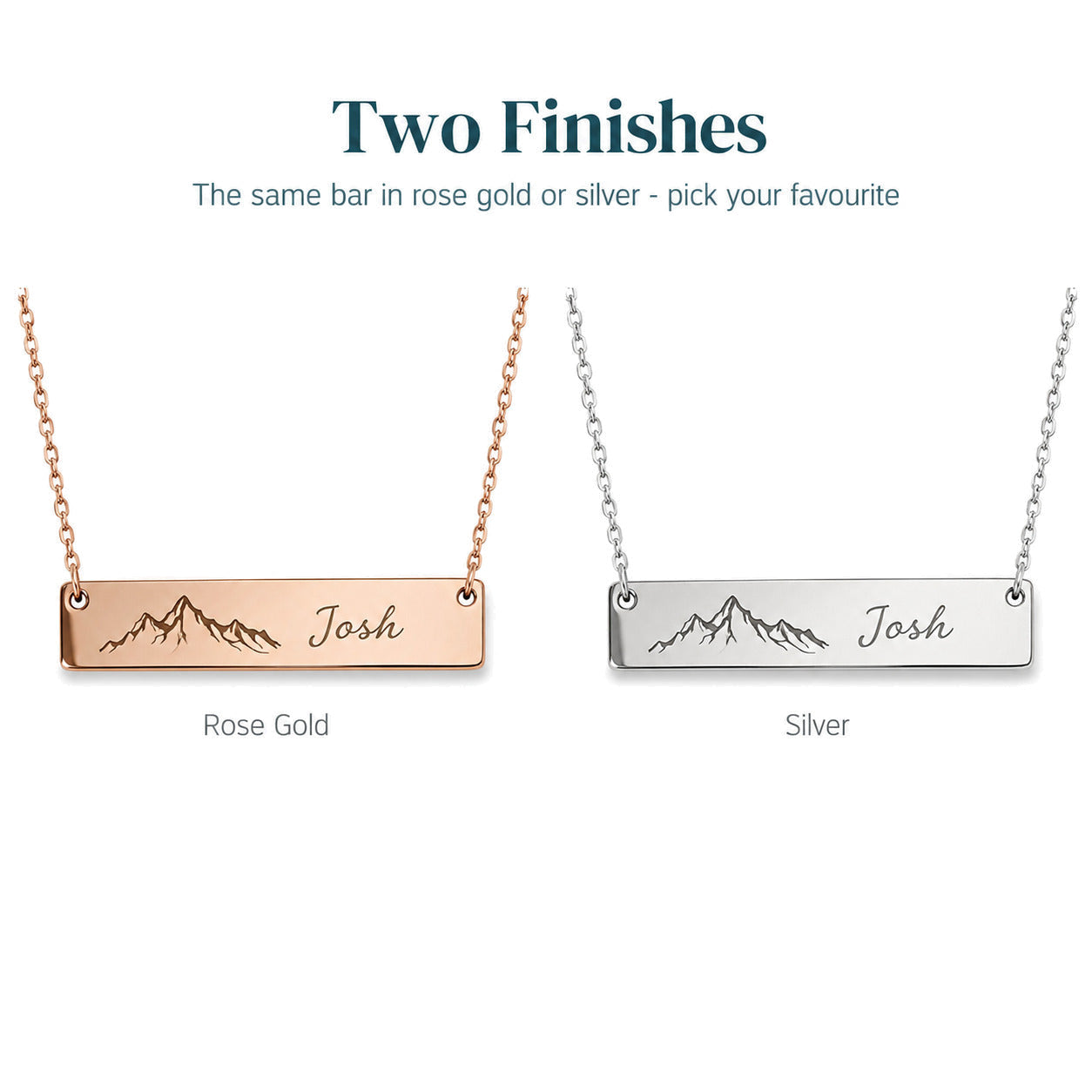 Personalised Horizontal Bar Necklace — Engraved Name Bar — Finishes
