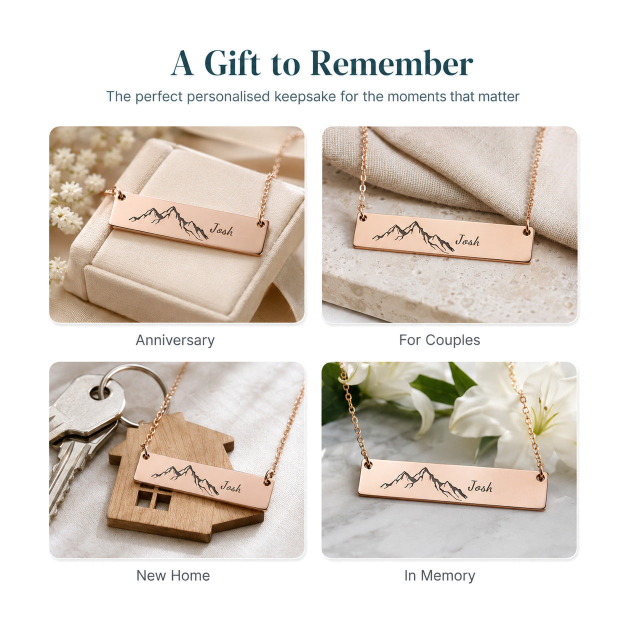 Personalised Horizontal Bar Necklace — Engraved Name Bar — Gift Ideas