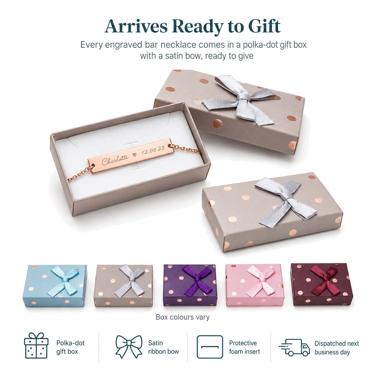 Personalised Horizontal Bar Necklace — Engraved Name Bar — Gift Box
