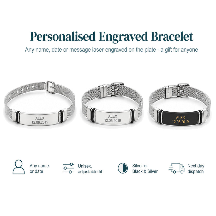 Personalised Bracelet — Engraved Mesh Strap — Main