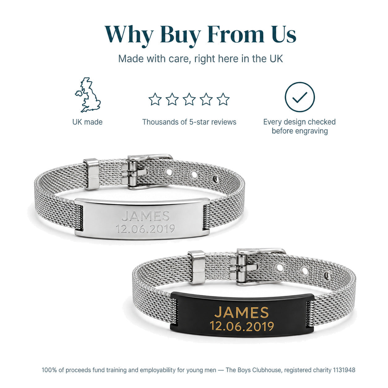 Personalised Bracelet — Engraved Mesh Strap — Why Buy