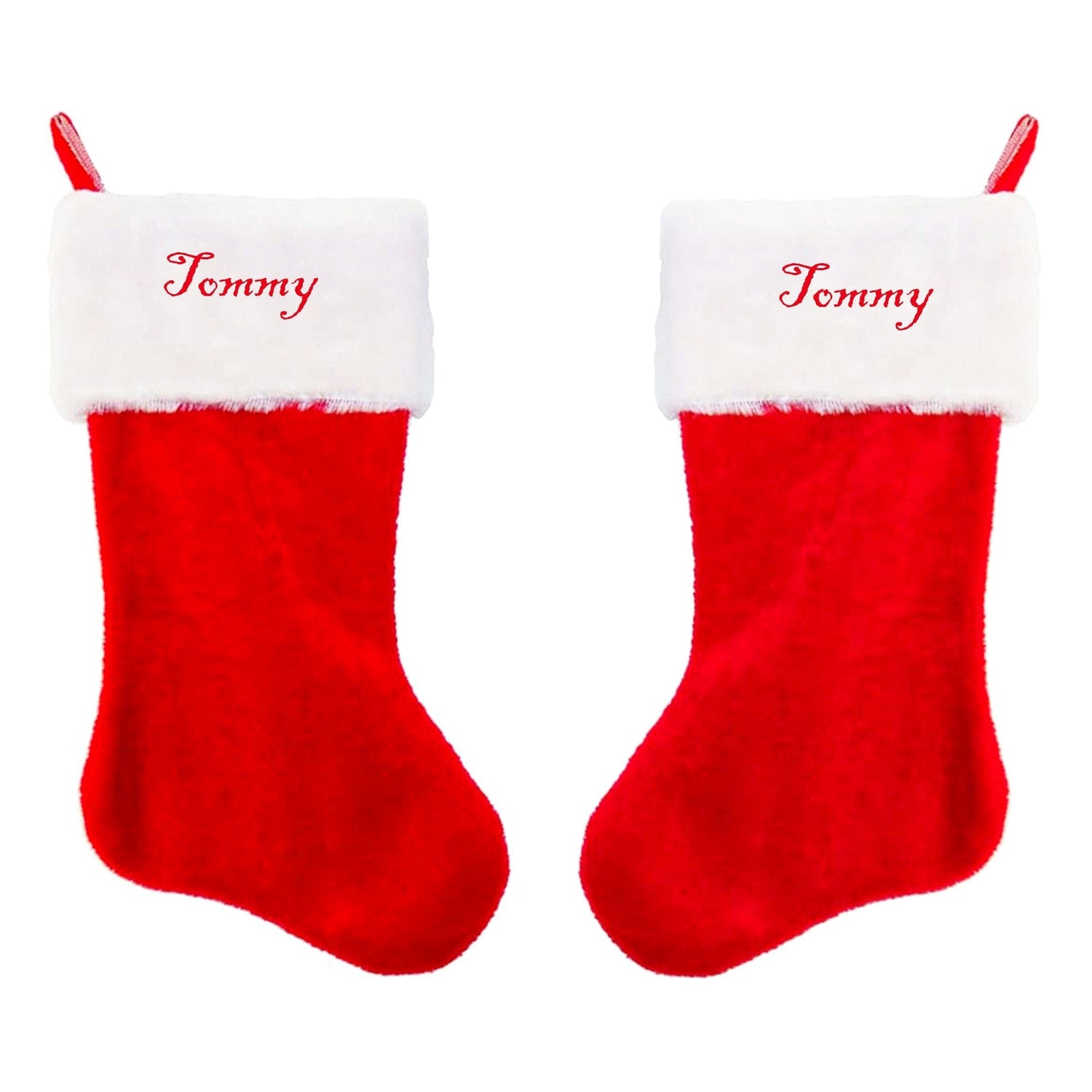 Personalised Christmas stocking with an embroidered name on the white cuff