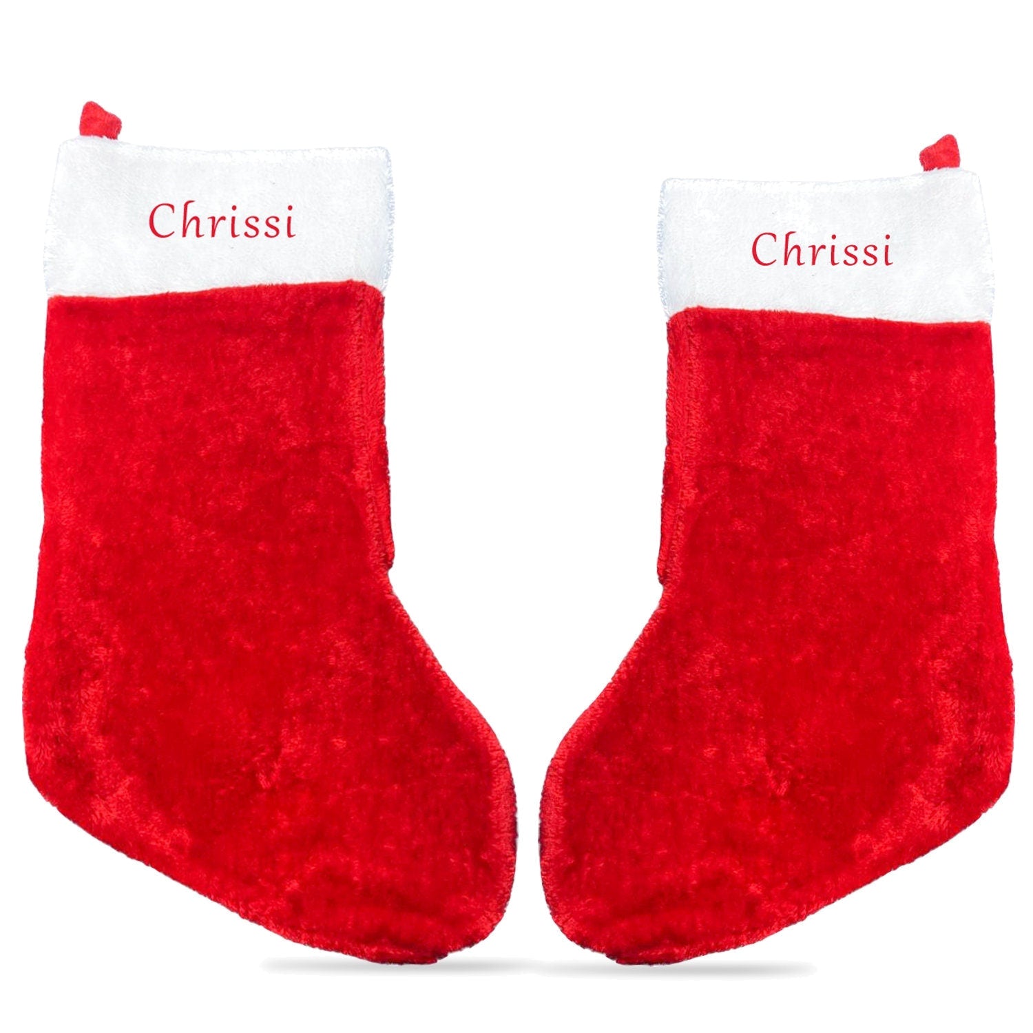 Personalised Christmas stocking with an embroidered name on the white cuff