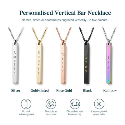 Personalised Vertical Bar Necklace — 3D Column Pendant — Main
