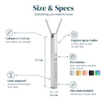 Personalised Vertical Bar Necklace — 3D Column Pendant — Size & Specs