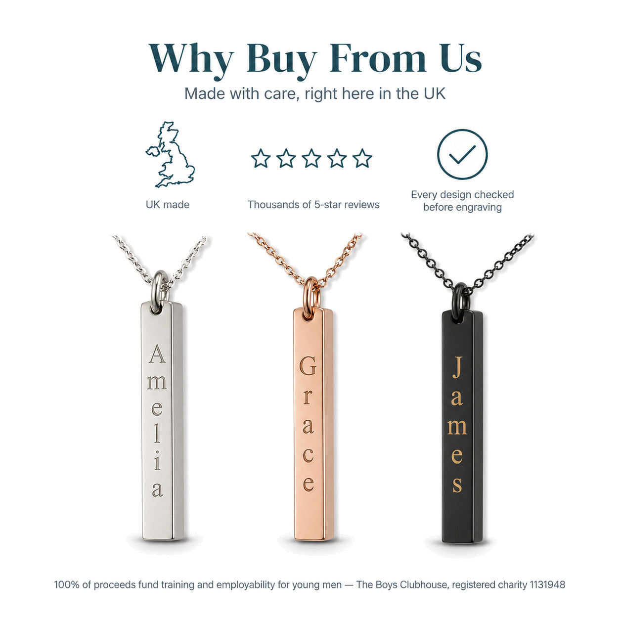 Personalised Vertical Bar Necklace — 3D Column Pendant — Why Buy